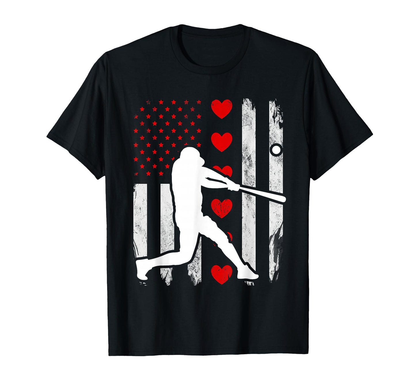 Baseball Silhouette Heart USA Flag Hearts American Boys Kids T-Shirt