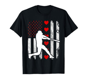 Baseball Silhouette Heart USA Flag Hearts American Boys Kids T-Shirt