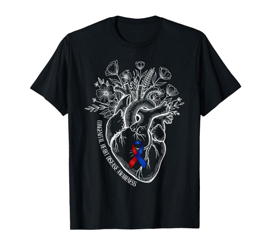 Congenital Heart Disease CHD Awareness Heart Warrior Floral T-Shirt