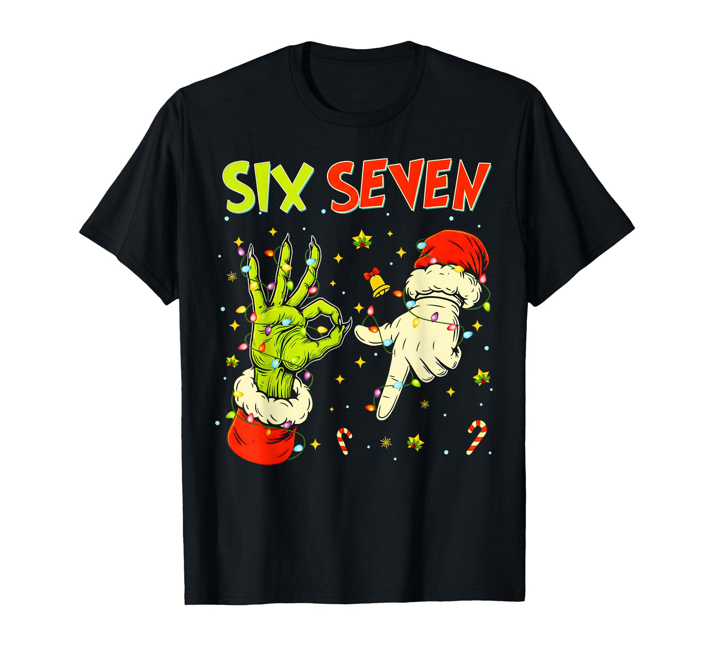 Six Seven 67 Funny Hand-Sign Christmas Meme T-Shirt