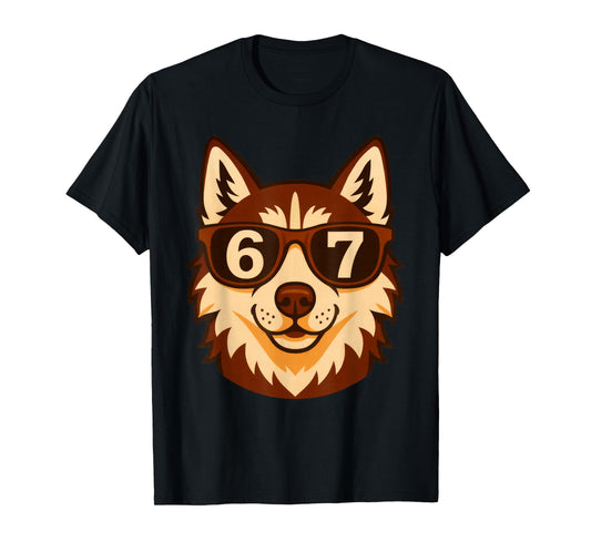 Funny Siberian Husky Dog Sunglasses 67 Six Seven Meme T-Shirt