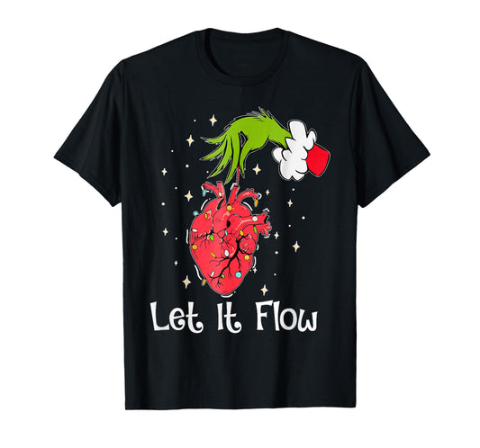 Funny Let It Flow Anatomy Heart Cardiac Nurse Santa Hat Xmas T-Shirt