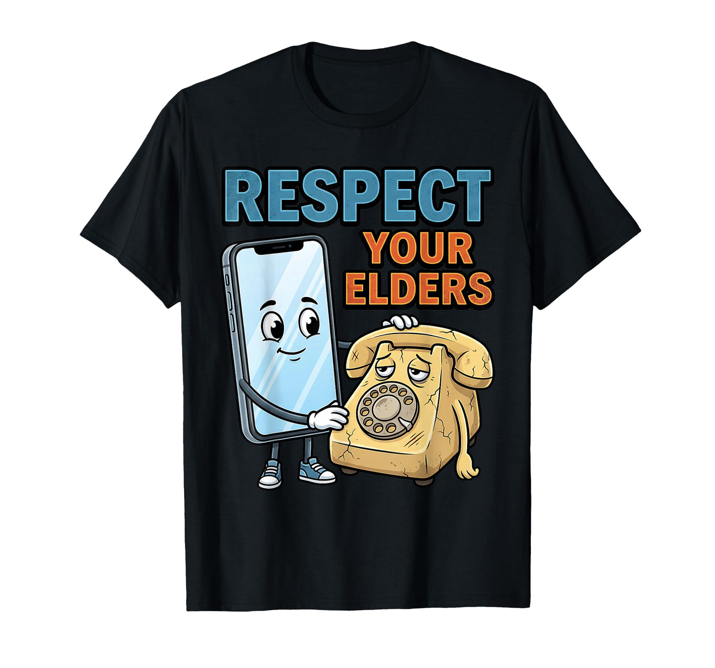 Respect Your Elders Retro Phone Technology Humor T-Shirt