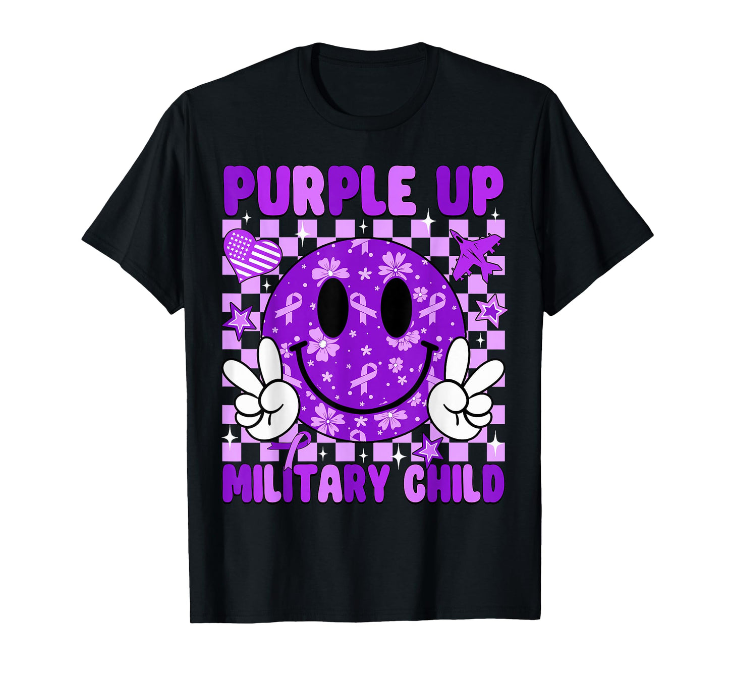 Purple Up for Military Kids Smile Face Military Child Month T-Shirt