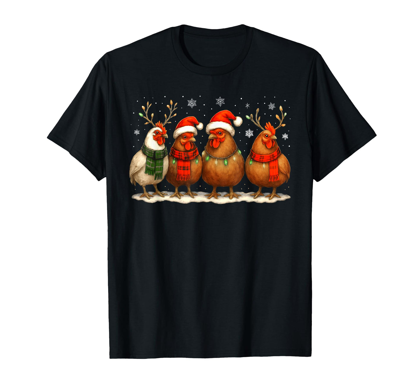 Funny Chicken Christmas Lights Farm Animal Cute Xmas Holiday T-Shirt