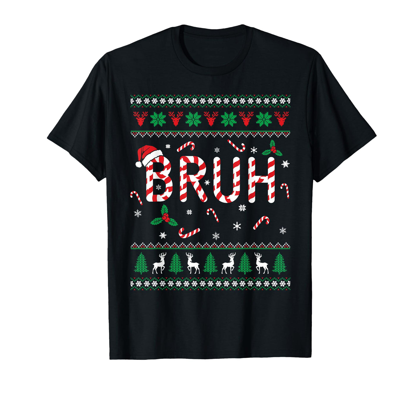 Bruh Candy Cane Funny Ugly Christmas Sweater Boys Kids Teens T-Shirt