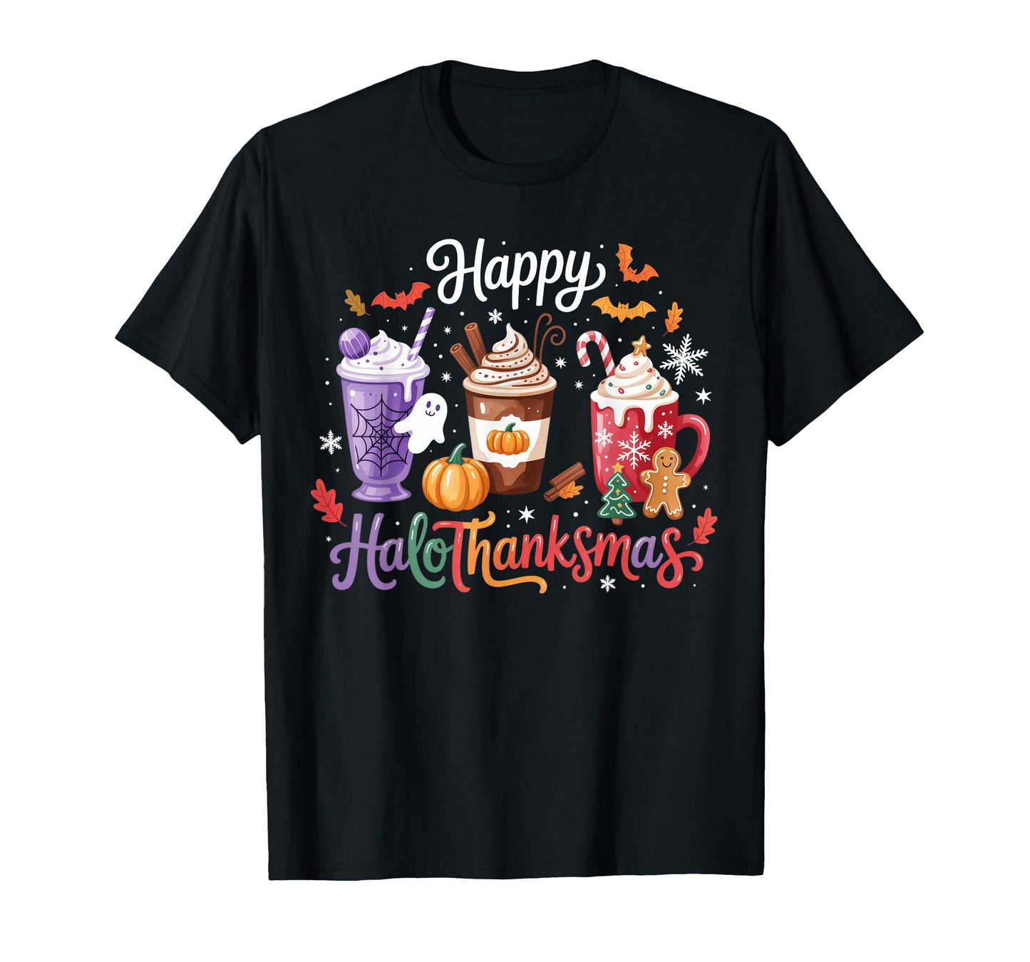 Happy Hallothanksmas Coffee Latte Halloween Thanksgiving T-Shirt