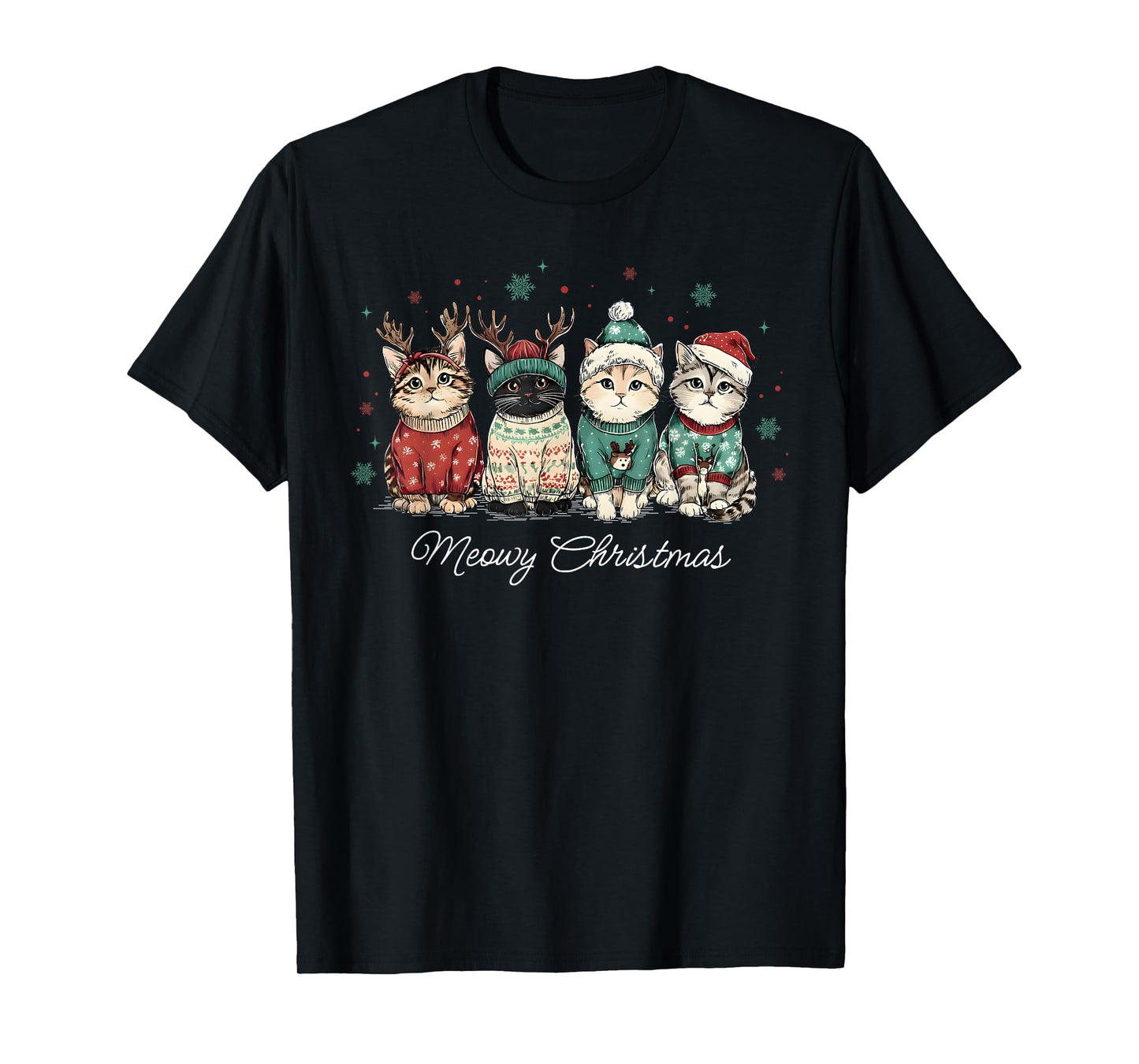 Meowy Christmas Cute Cats with Santa Claus Hat Xmas Cat T-Shirt