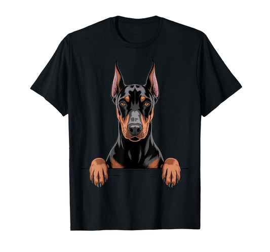 Doberman Pinscher Funny Peeking Pocket Dobermann Puppy Dog T-Shirt