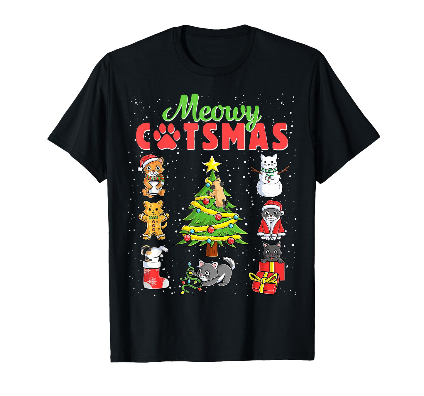 Meowy Catsmas Cats Christmas Funny Holiday Cat Boys Girls T-Shirt