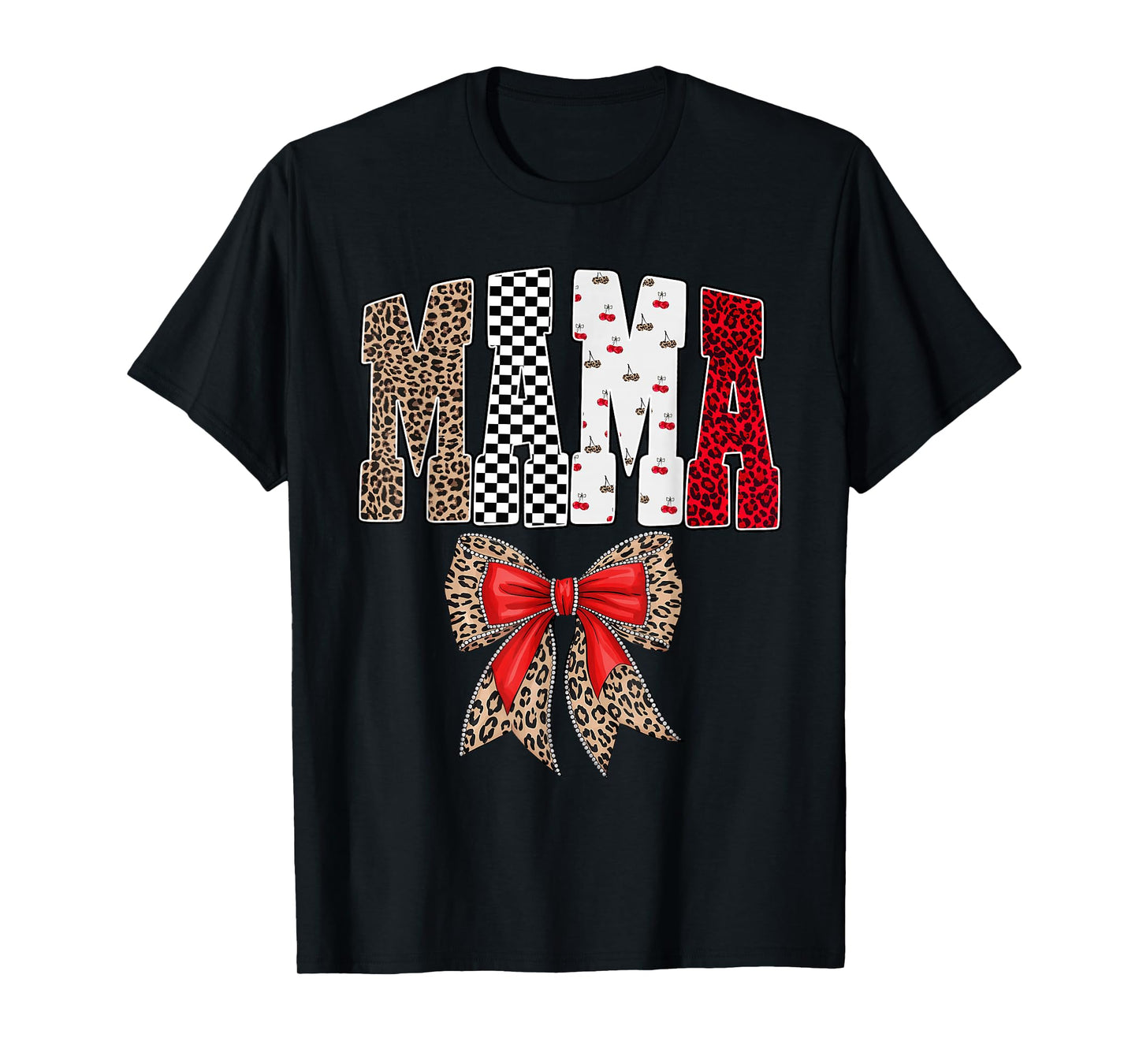 Mama Coquette Cherry Leopard Bow Retro Women Family Matching T-Shirt
