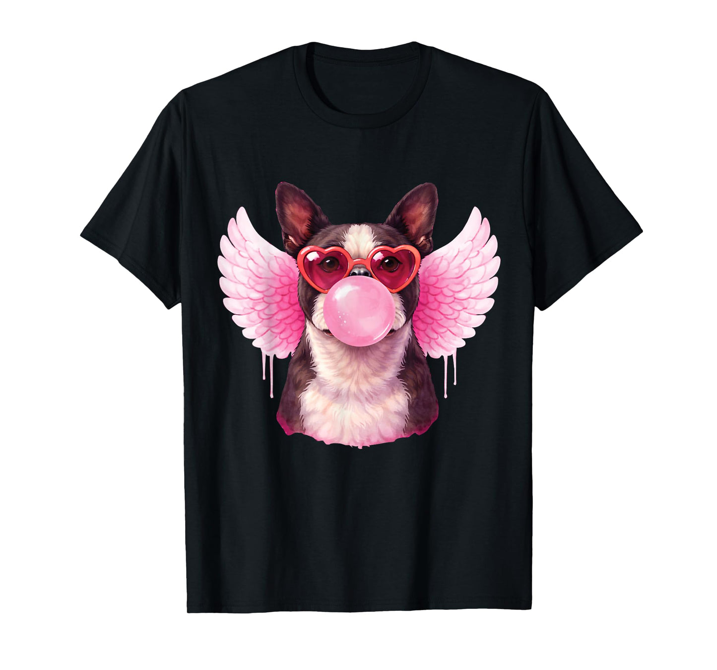 Retro Cupid Valentine Dog Love Hearts Cute Boston Terrier T-Shirt