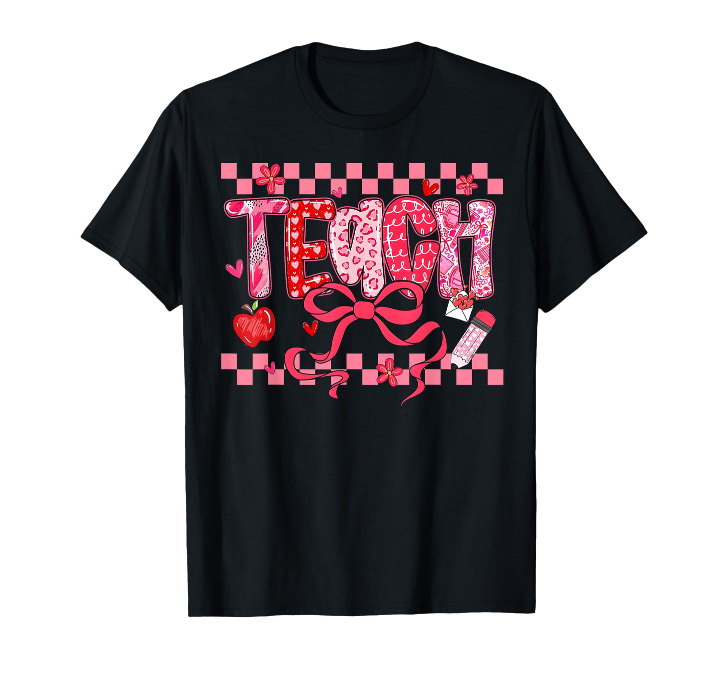 Valentine Teacher Coquette Bow Pencil Girl Women T-Shirt