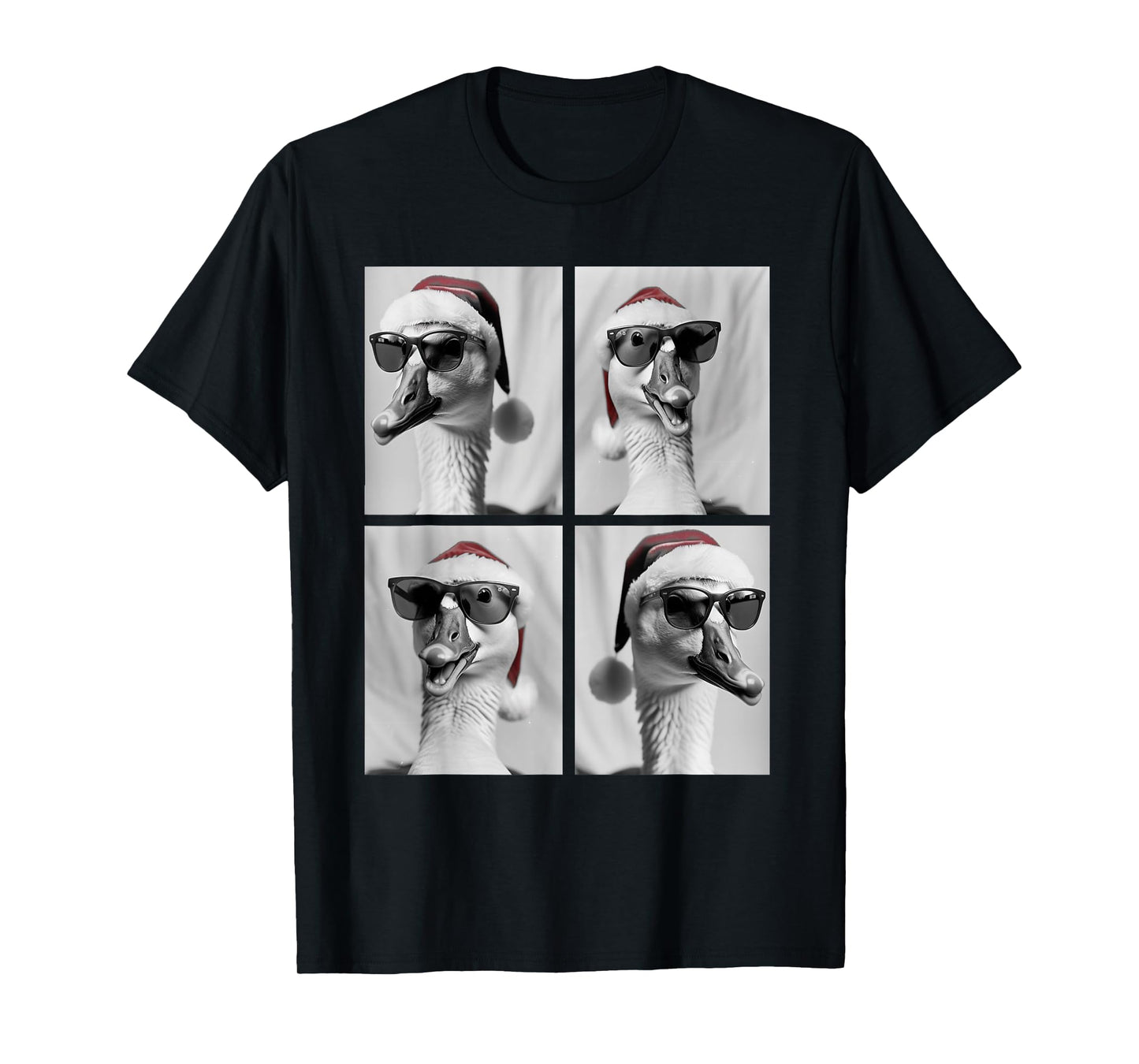 Funny Christmas Goose in Sunglasses Santa Hat Festive Geese T-Shirt