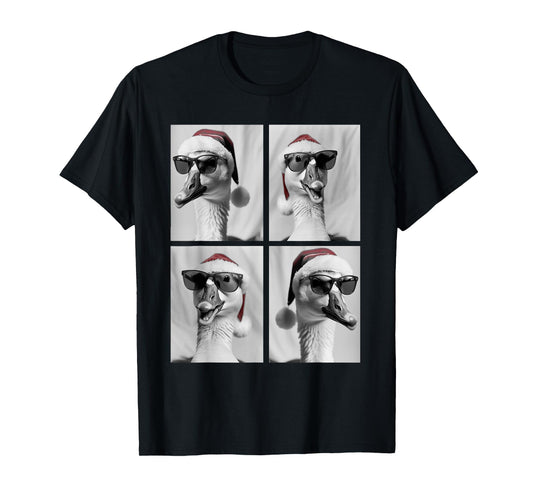 Funny Christmas Goose in Sunglasses Santa Hat Festive Geese T-Shirt