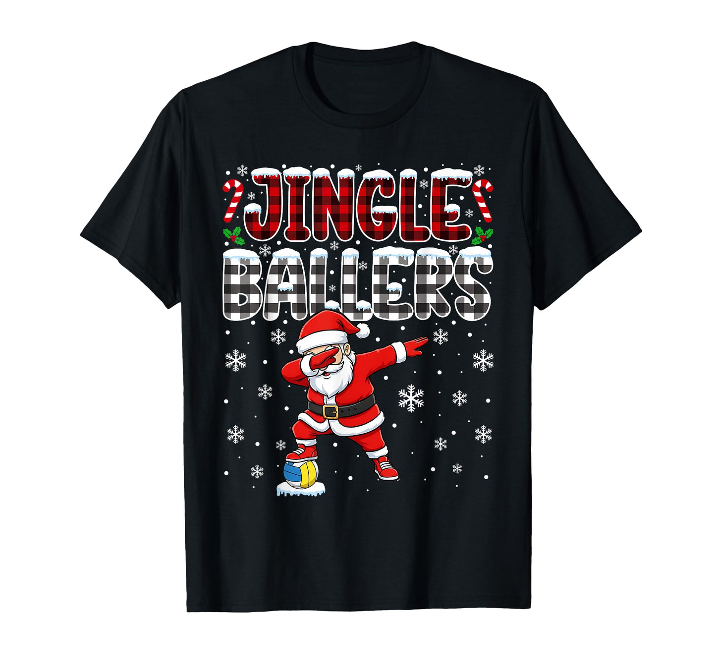 Jingle Ballers Plaid Santa Dabbing Volleyball Christmas T-Shirt