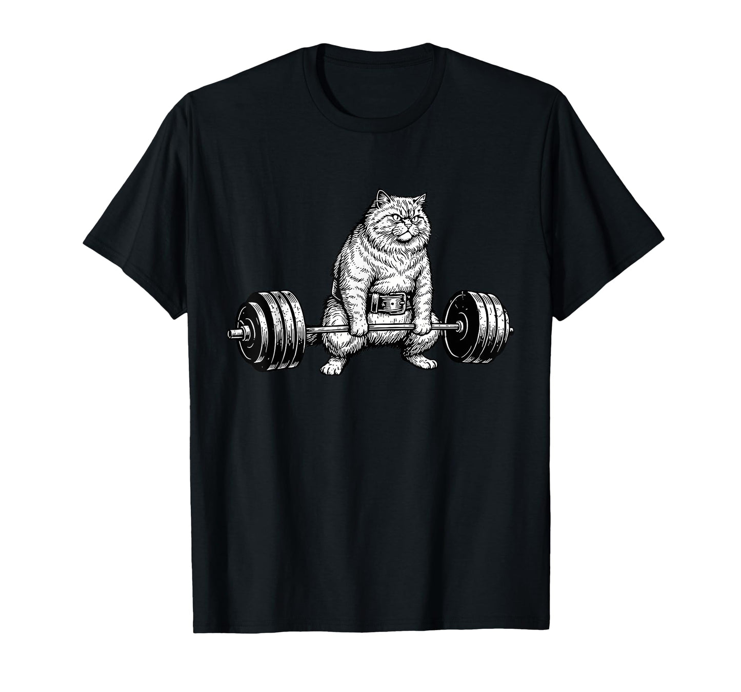 Retro Cat Deadlift Powerlifting Funny Gym Weight Lifting T-Shirt