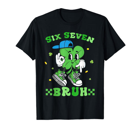 Six Seven Bruh Meme 67 Dabbing Shamrock St Patricks Day Kids T-Shirt