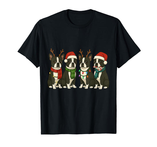 Boston Terrier Santa Hat Tee Dog Merry Christmas T-Shirt