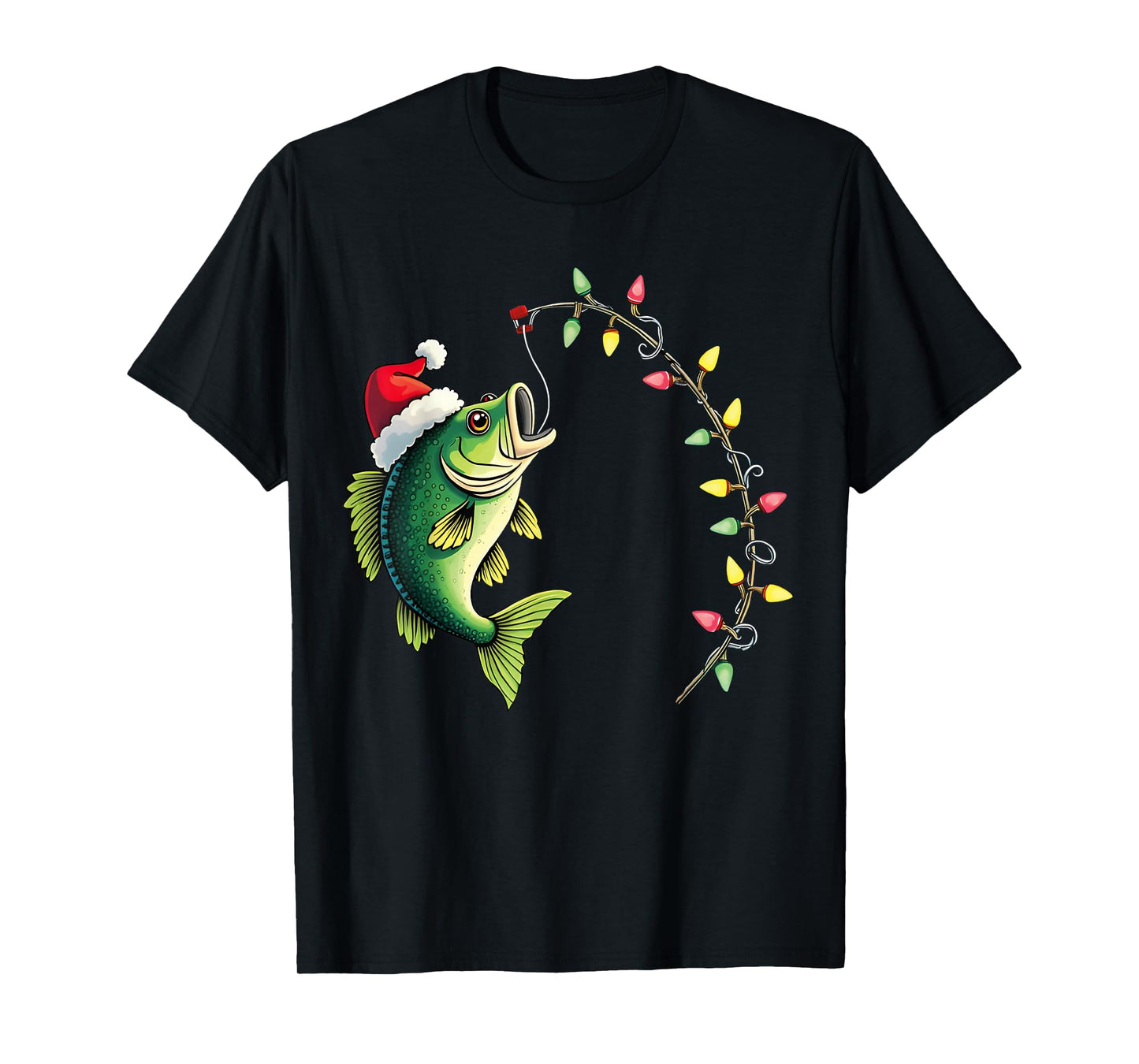 Funny Bass Fishing Santa Hat Christmas Pajama Fishermen Fish T-Shirt