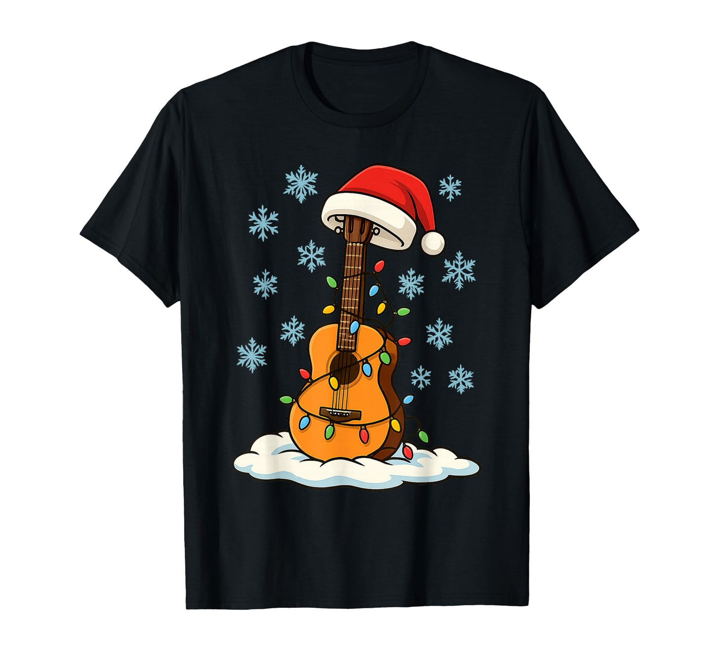 Fun Christmas Lights Wrapped On Acoustic Guitar Music Lover T-Shirt