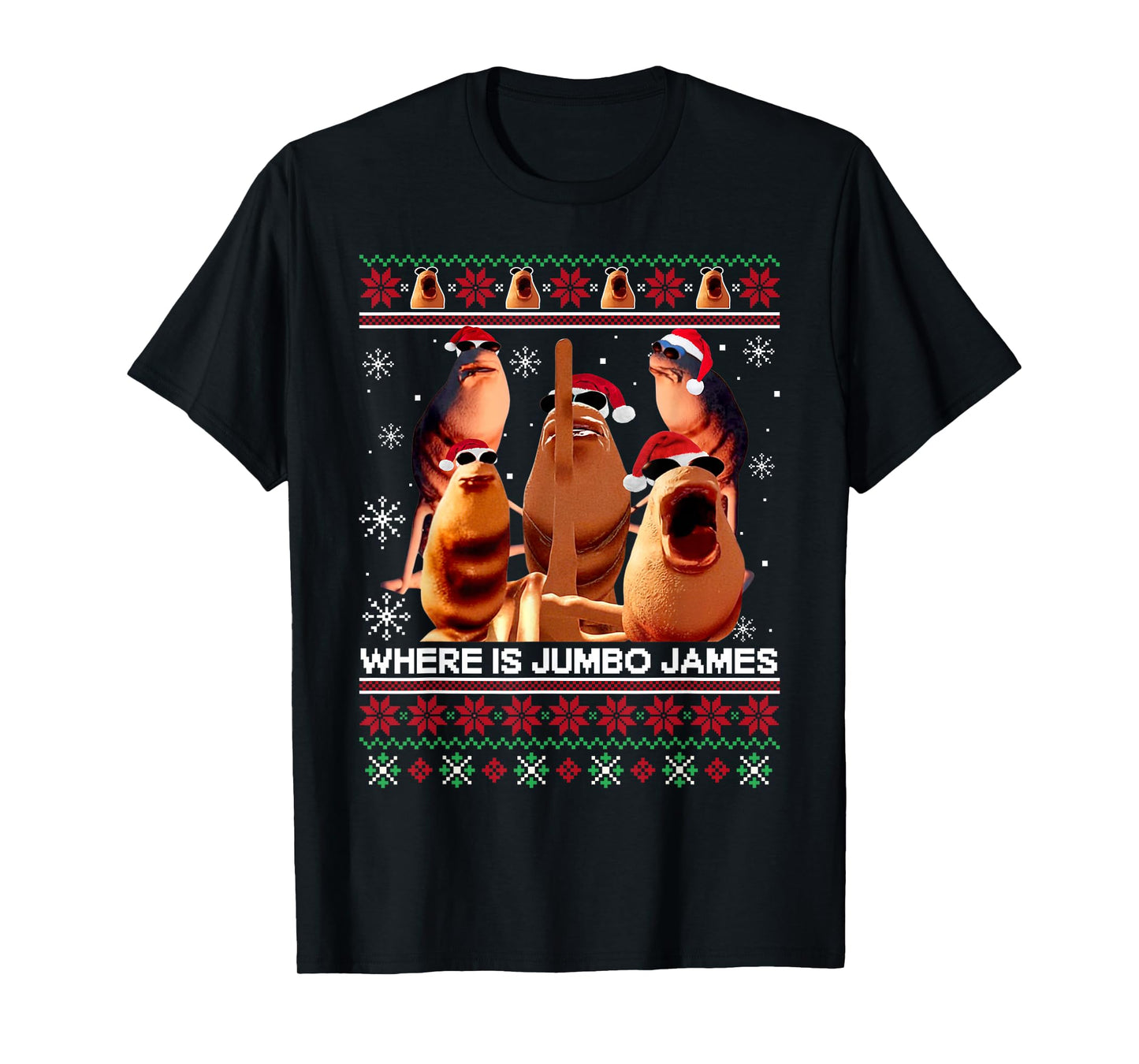 Where is Jumbo James Ugly Christmas Marcus The Worm Xmas T-Shirt