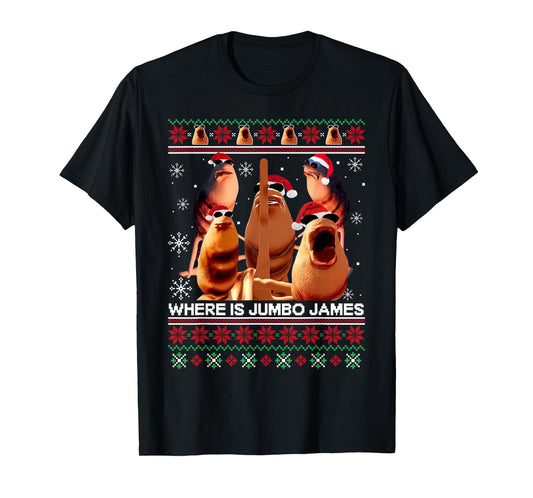 Where is Jumbo James Ugly Christmas Marcus The Worm Xmas T-Shirt