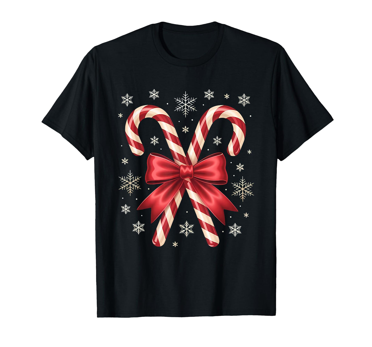Candy Cane Christmas Season Girls Womens Retro Coquette Bow T-Shirt