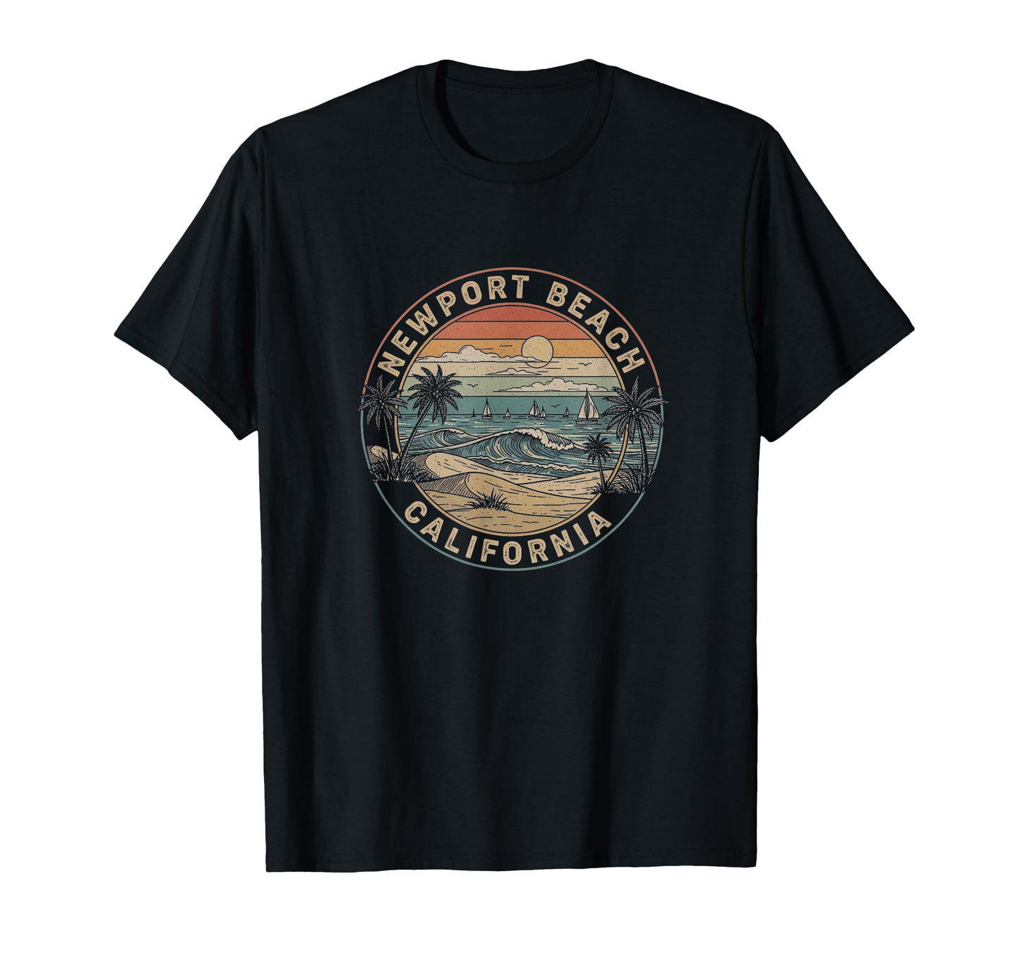 Retro Newport Beach California Drawing Art Design T-Shirt