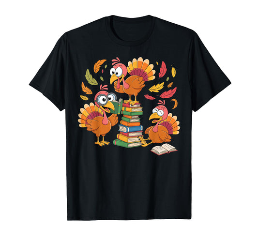 Turkey Reading Books Fall Thanksgiving Teacher Librarian T-Shirt