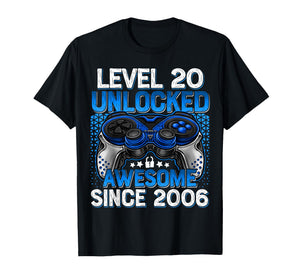 Level 20 Unlocked 20 Year Old Gifts Boys 20th Birthday Boy T-Shirt