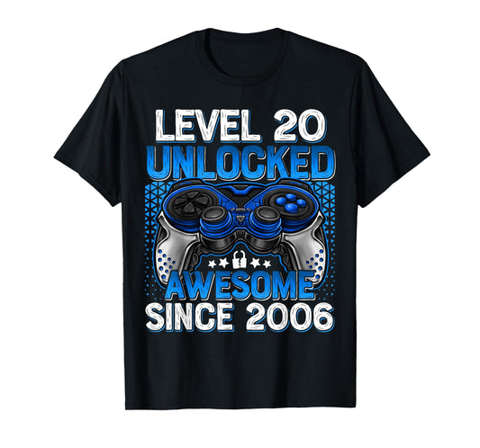 Level 20 Unlocked 20 Year Old Gifts Boys 20th Birthday Boy T-Shirt