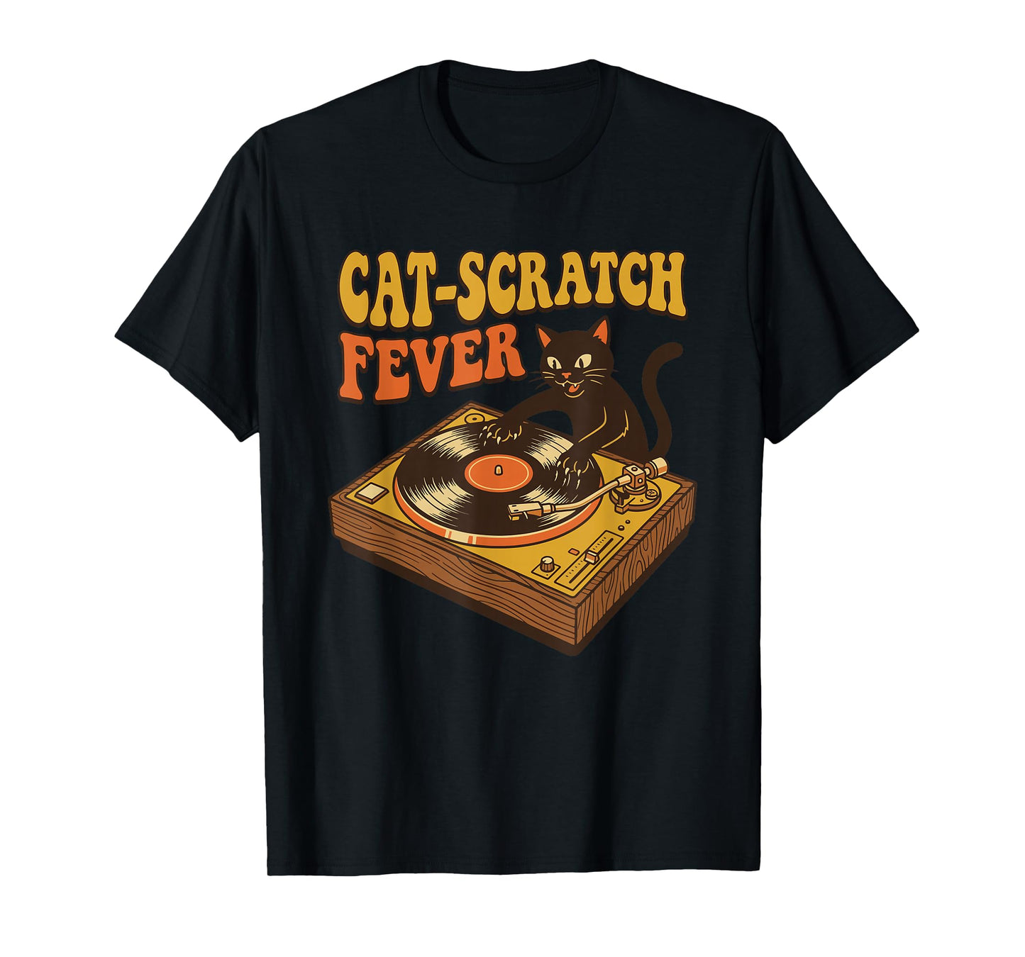 Funny DJ Cat Turntable Vinyl Record Retro Music T-Shirt
