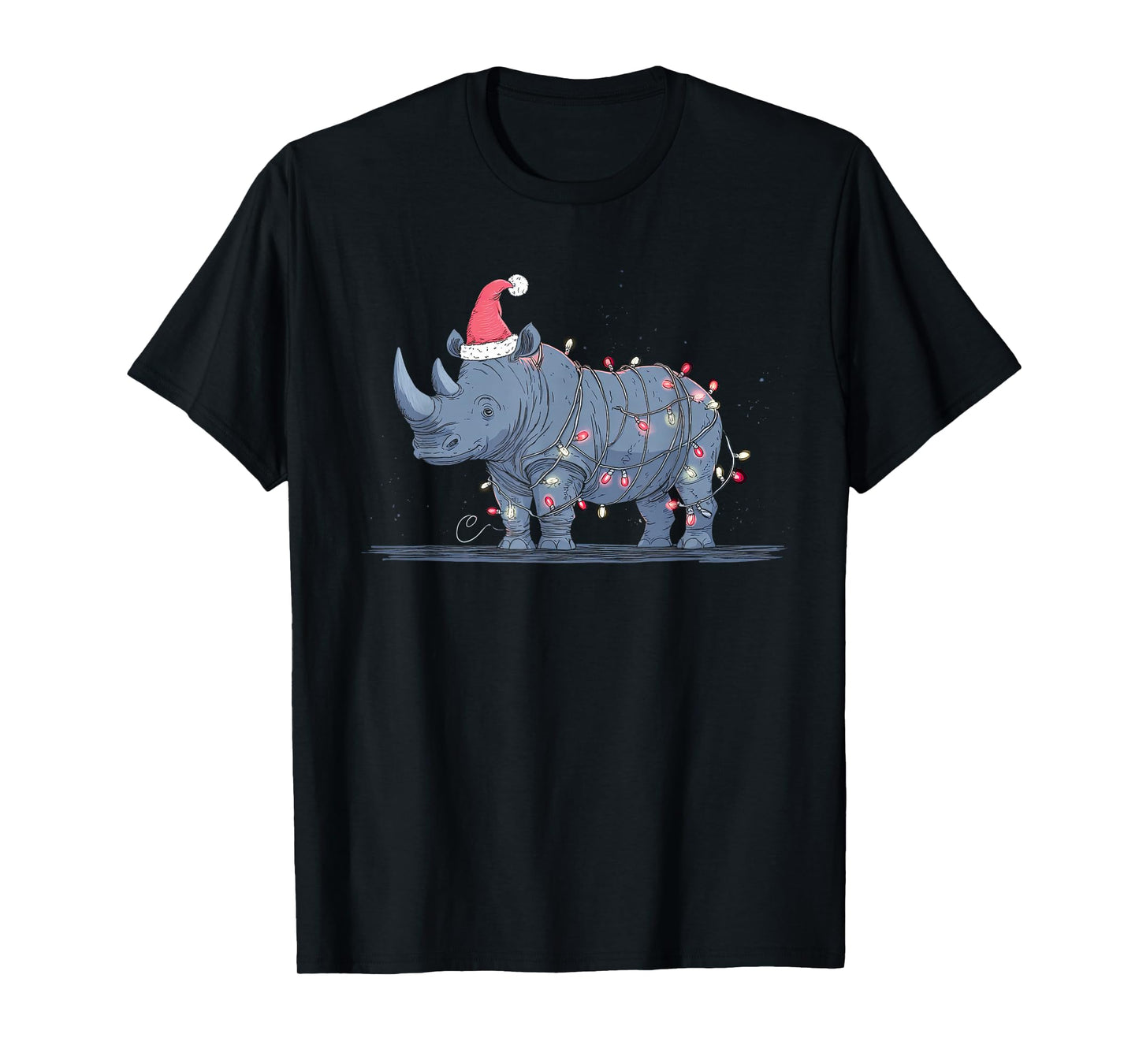 Funny Rhino Christmas Graphics Animal Lights Rhinoceros T-Shirt