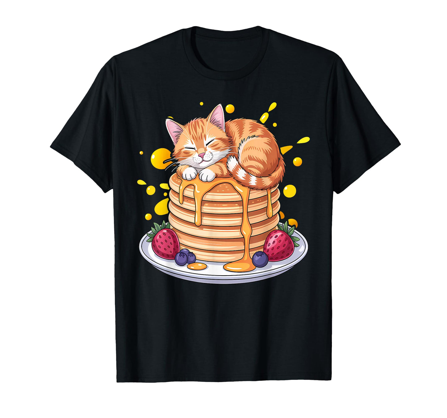 Pancakes Kawaii Anime Cat Nap Funny Breakfast Kitten T-Shirt