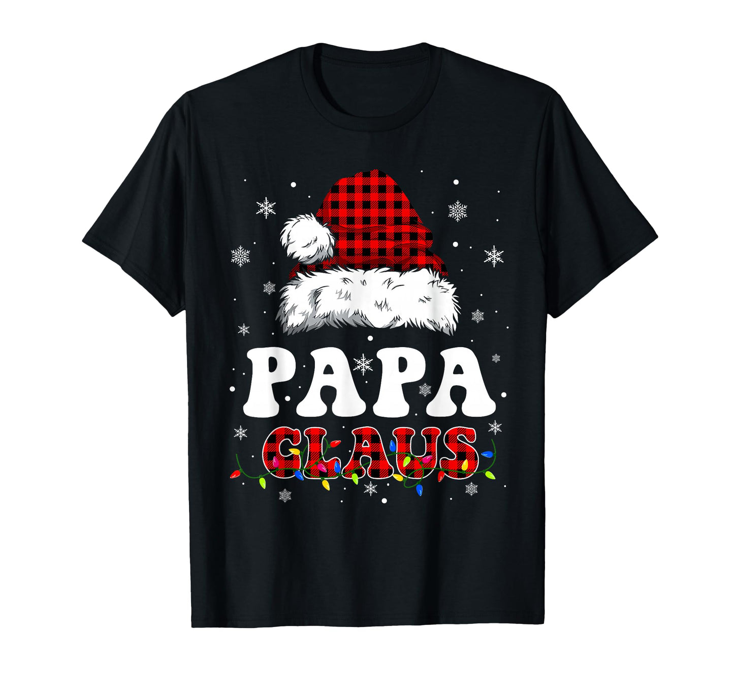 Papa Claus Funny Christmas Lights Pajama Family Matching T-Shirt