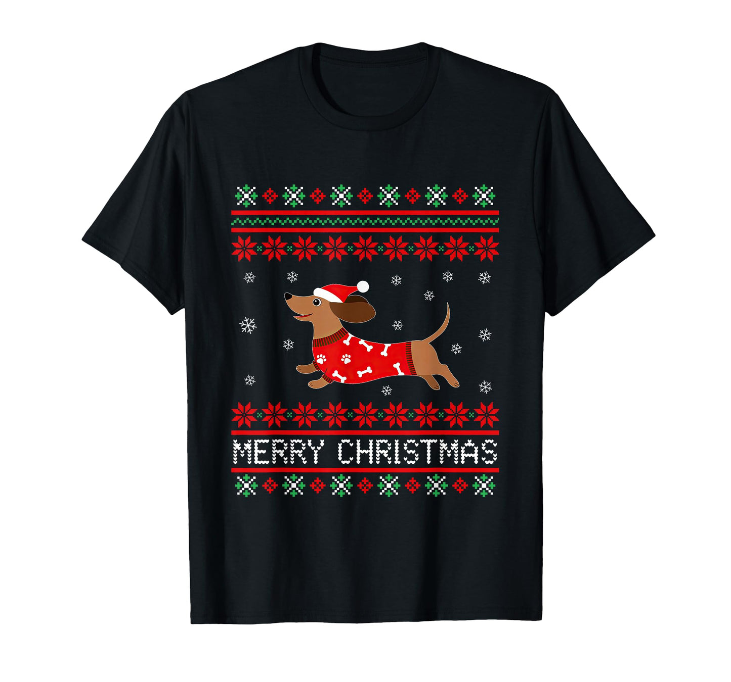 Merry Christmas Ugly Dachshund Dog Santa Hat Xmas Holiday T-Shirt