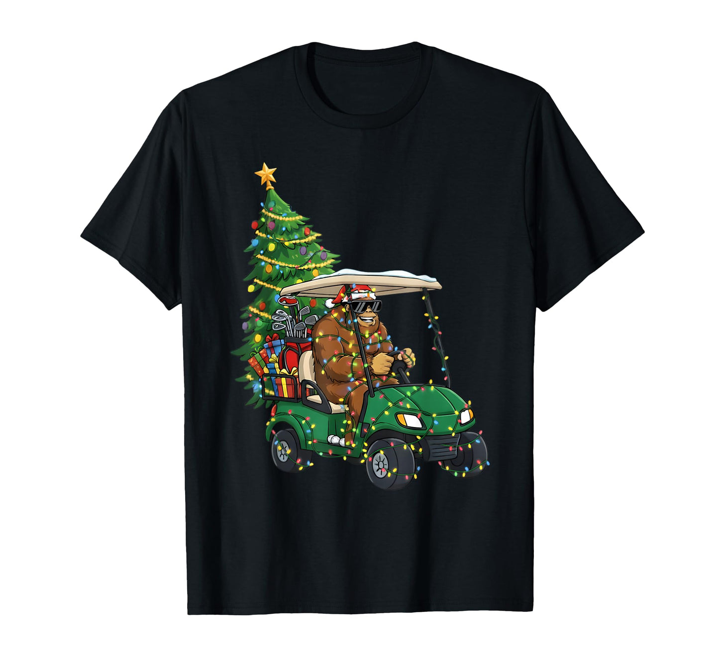 Bigfoot Christmas Golf Cart Lights Sasquatch Xmas Golfing T-Shirt
