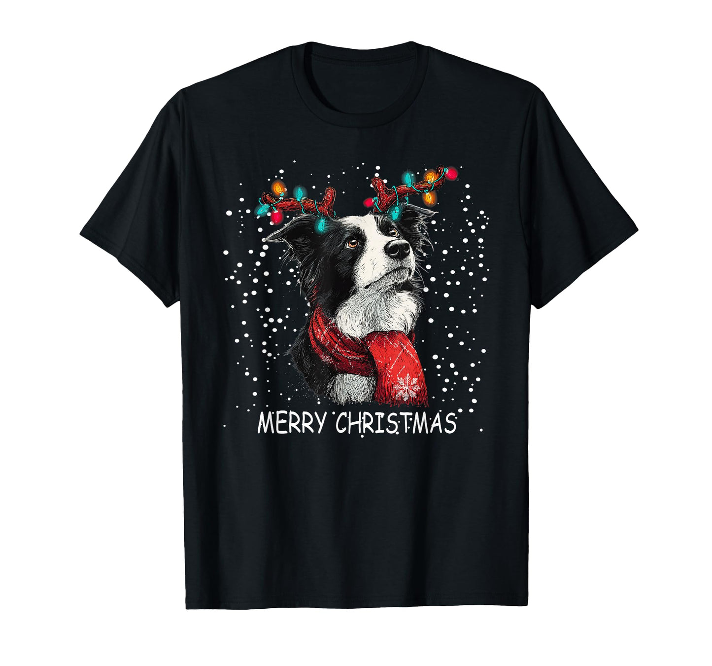 Womens Border Collie Dog Xmas Santa Hat Scarf Christma T-Shirt