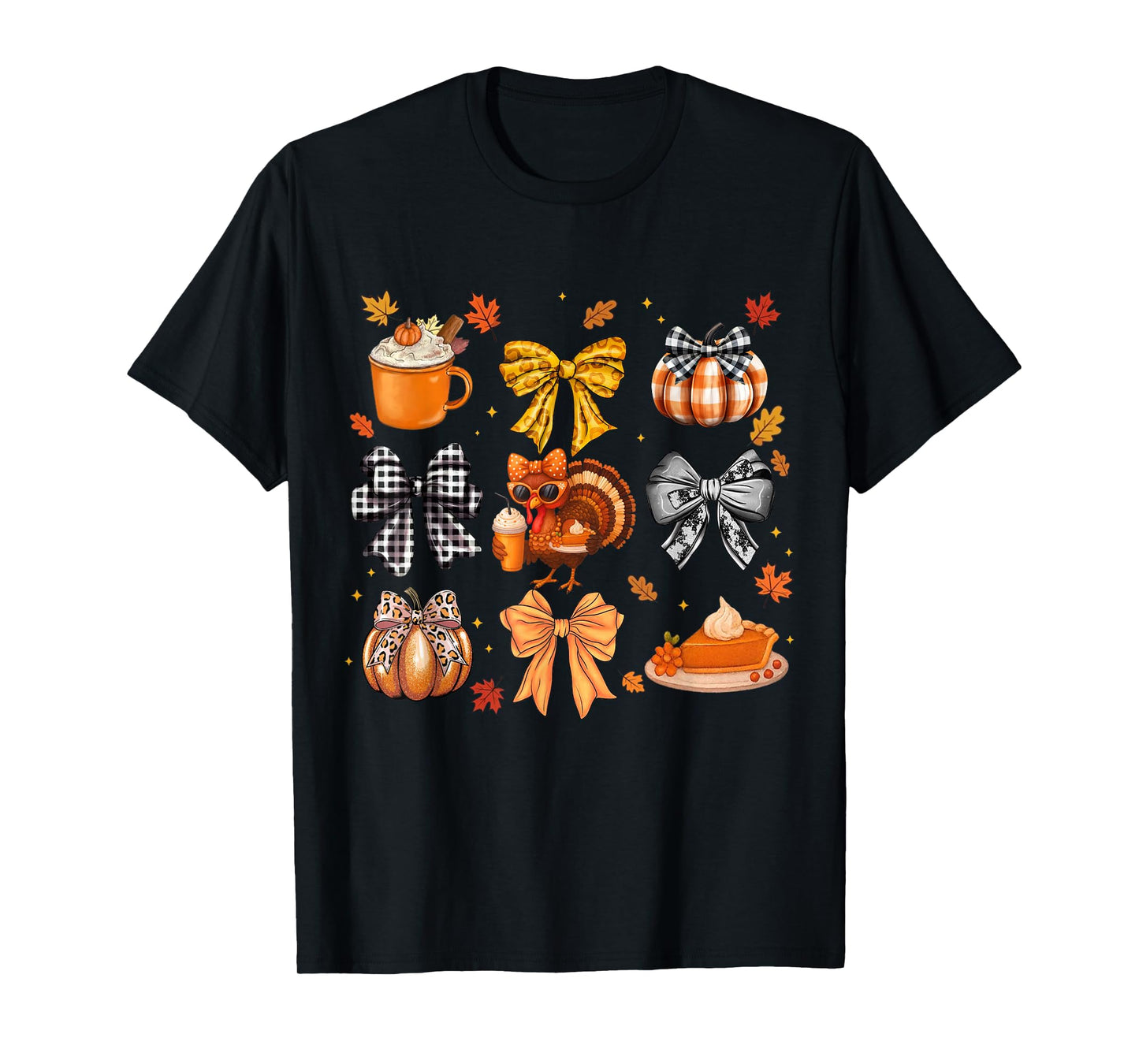 Turkey Drinking Coquette Bow Thanksgiving Pumpkin Turkey Day T-Shirt