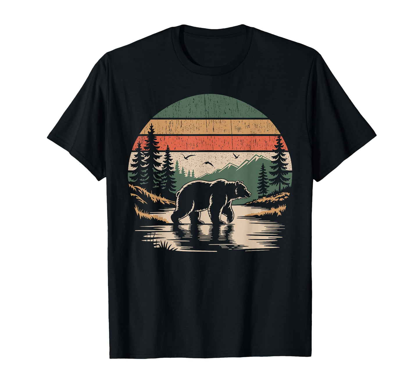 Retro Wilderness Bear Trees Wildlife Nature Vintage Forest T-Shirt