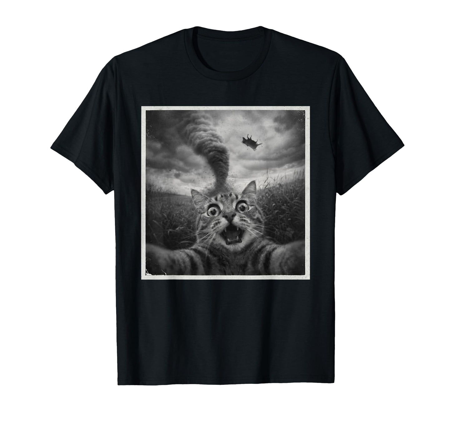 Cat Selfie with Disaster Tornado Sarcasm Funny Humor Meme T-Shirt