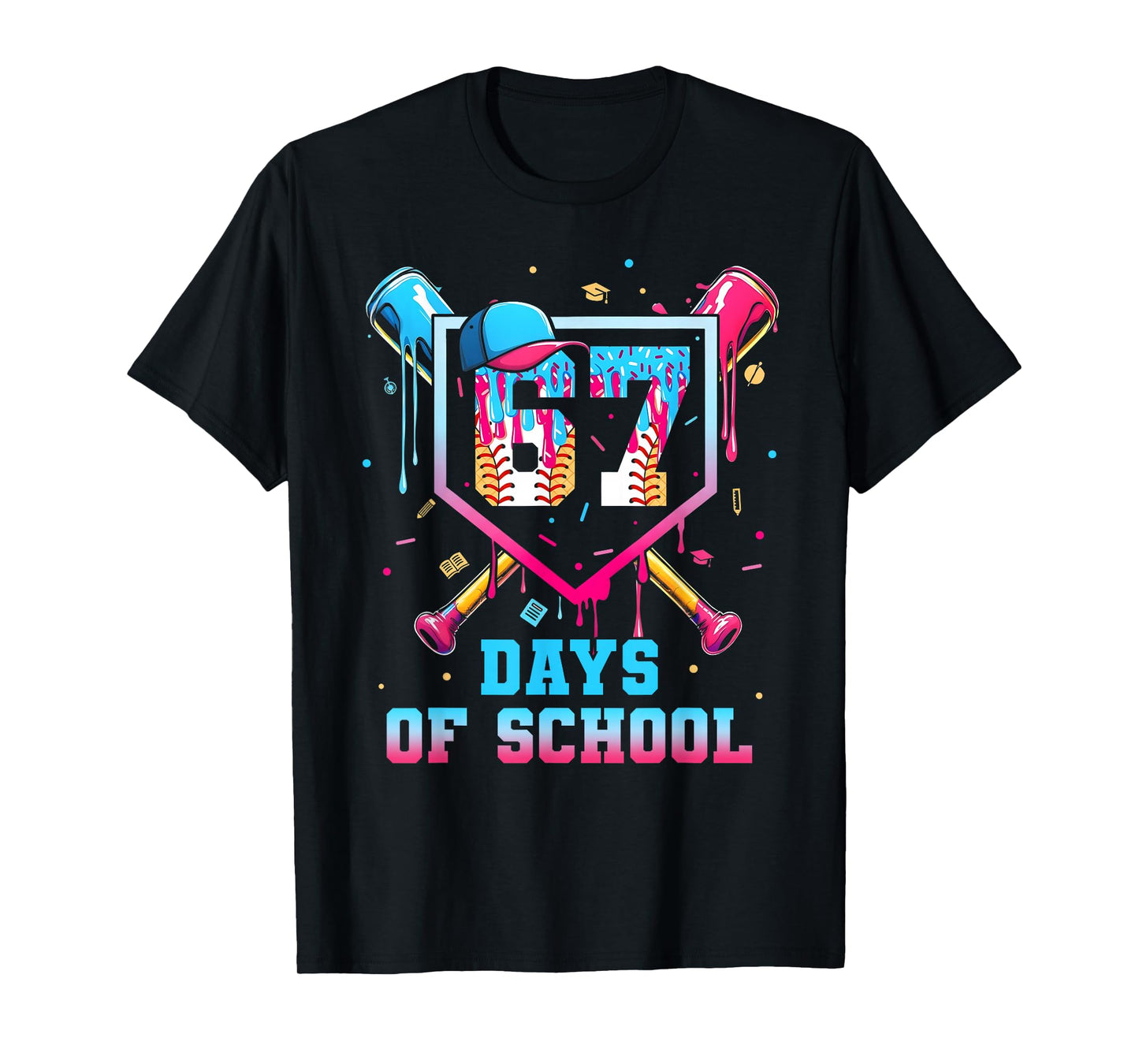 67 Days of School 67th Day Funny Baseball Meme Men Boys Kids T-Shirt