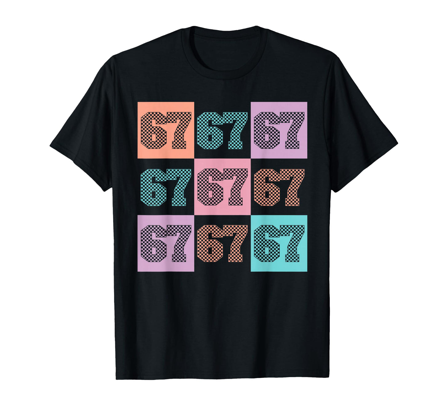 Six Seven Meme Funny 67 Checkered Teacher Kids Girls Boys T-Shirt