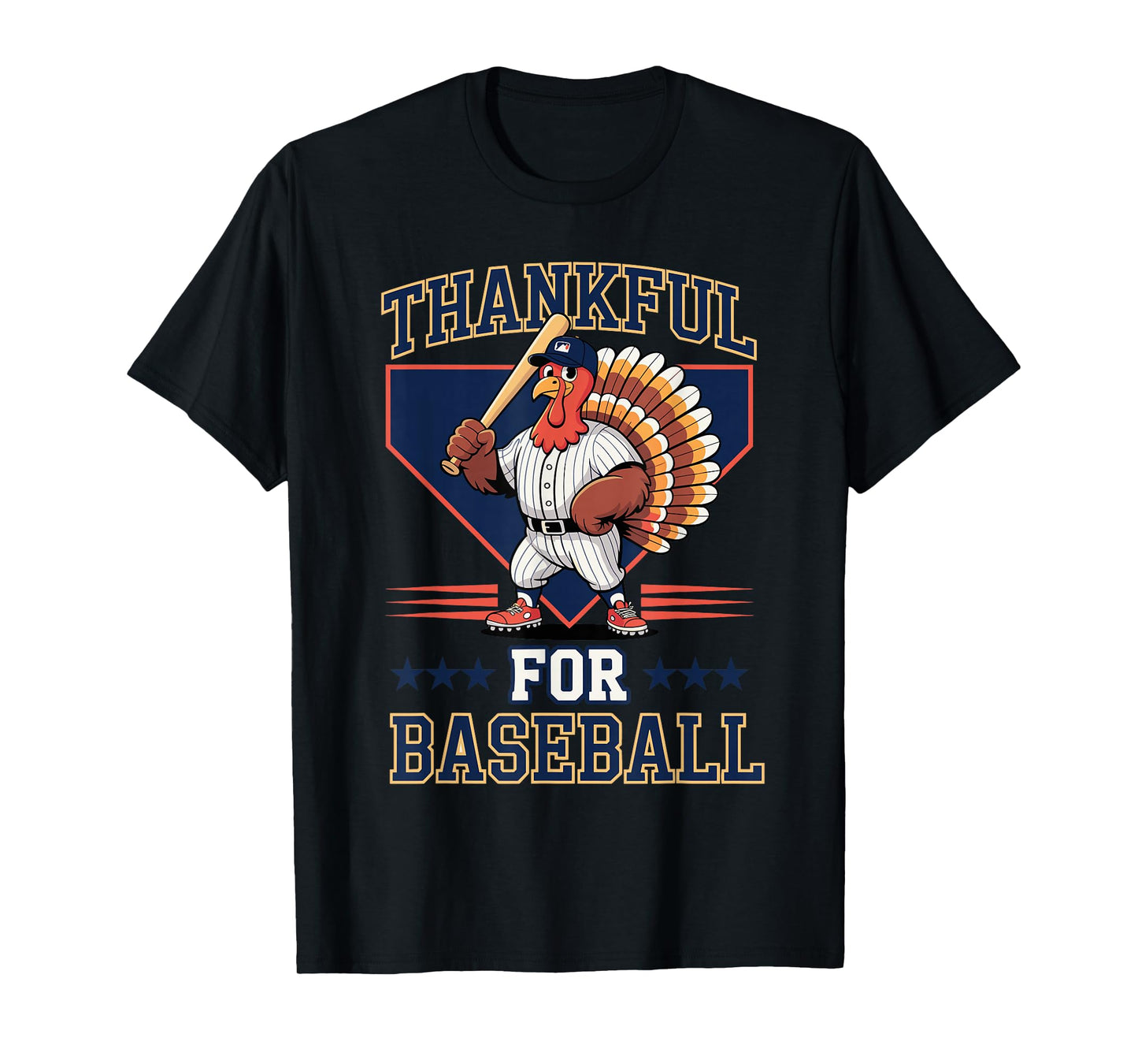 Thankful for Baseball Turkey Thanksgiving Holiday T-Shirt