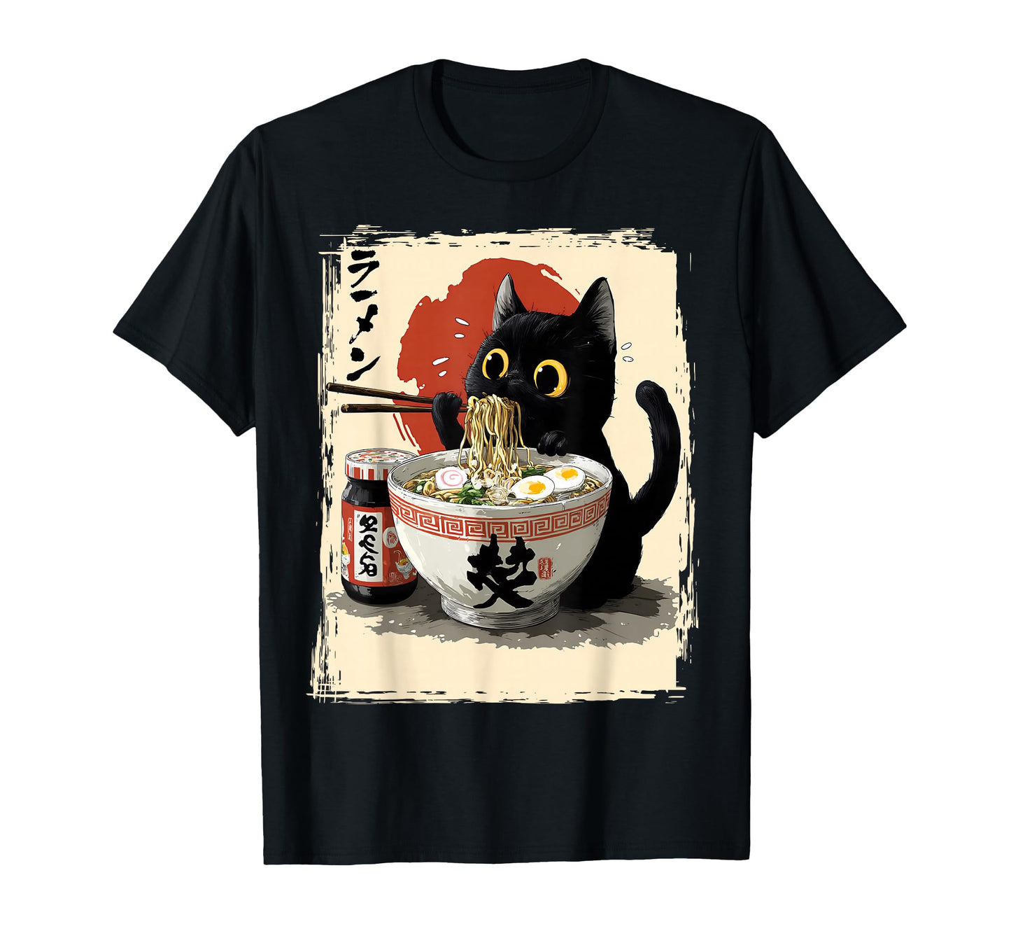 Cat Eating Ramen Funny Japanese Noodle T-Shirt