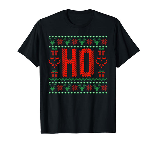 Where My Ho's at Ugly Christmas Sweater Couples Matching T-Shirt
