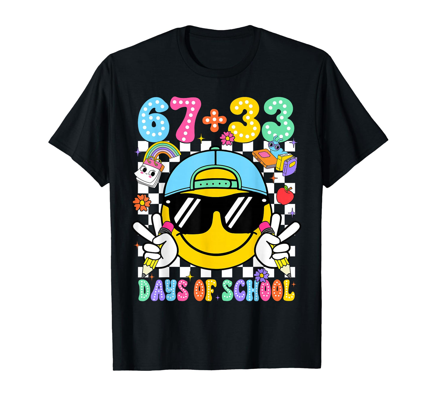 67 33 Days of School 100th Day Smile Face 100 Days Kid T-Shirt
