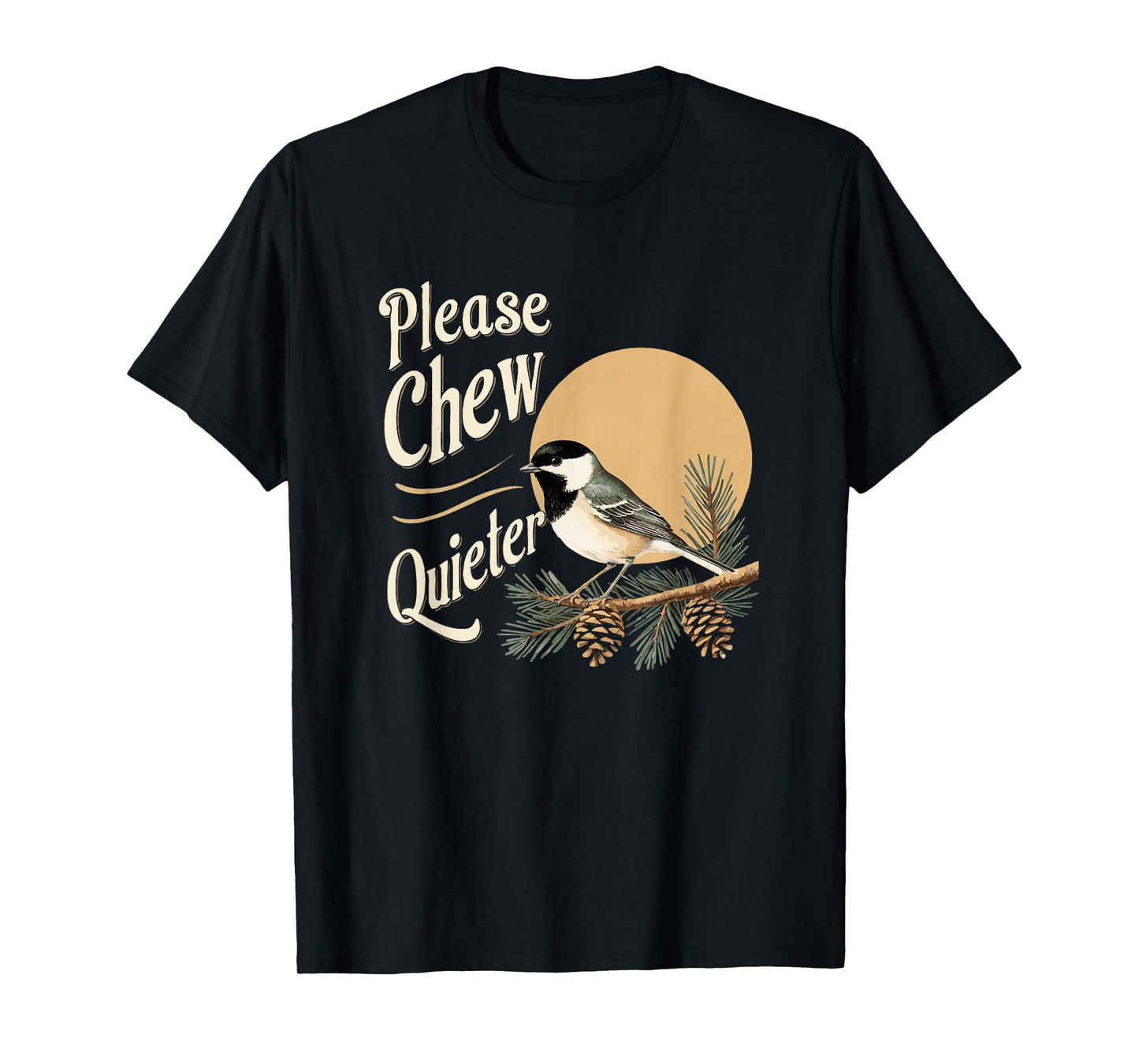 Please Chew Quieter Vintage Bird Groovy Design T-Shirt