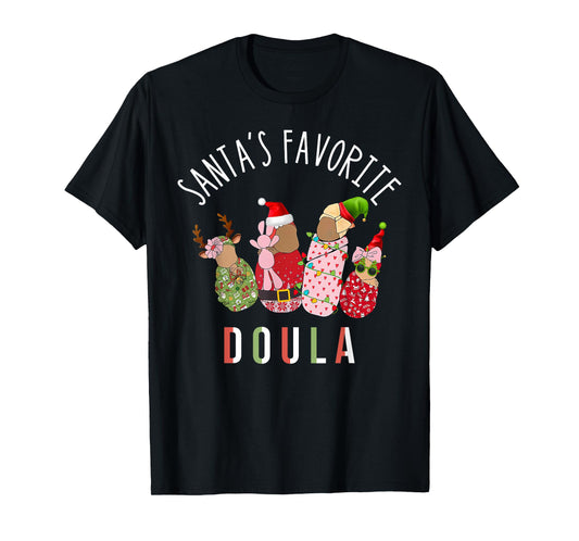 Santa's Favorite Doula Nurse Christmas Postpartum Midwife T-Shirt